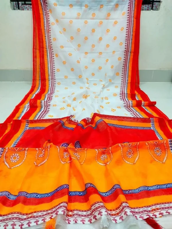 হাফ সিল্ক স্কিন প্রিন্ট শাড়ি - Image 2