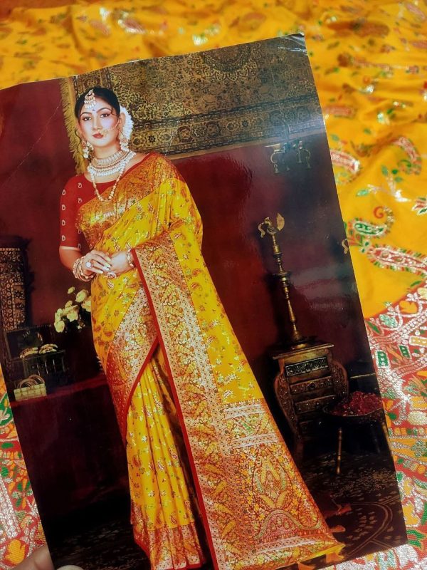 অরিজিনাল ইন্ডিয়ান কাস্মীরী সিল্ক শাড়ি 🌸 (হলুদ) - Image 2