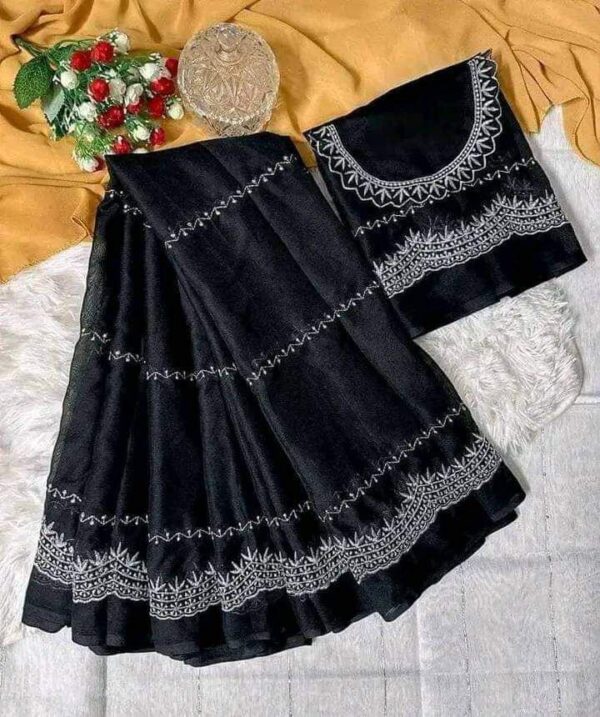 জর্জেট এম্ব্রোডারি শাড়ি (ব্লাউজ পিচ সহ)